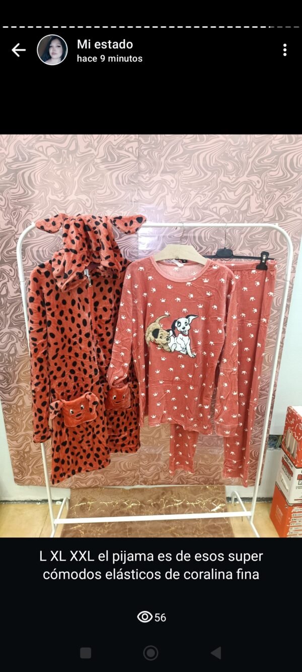 Bata + pijama dálmata rosa oscuro - Imagen 2